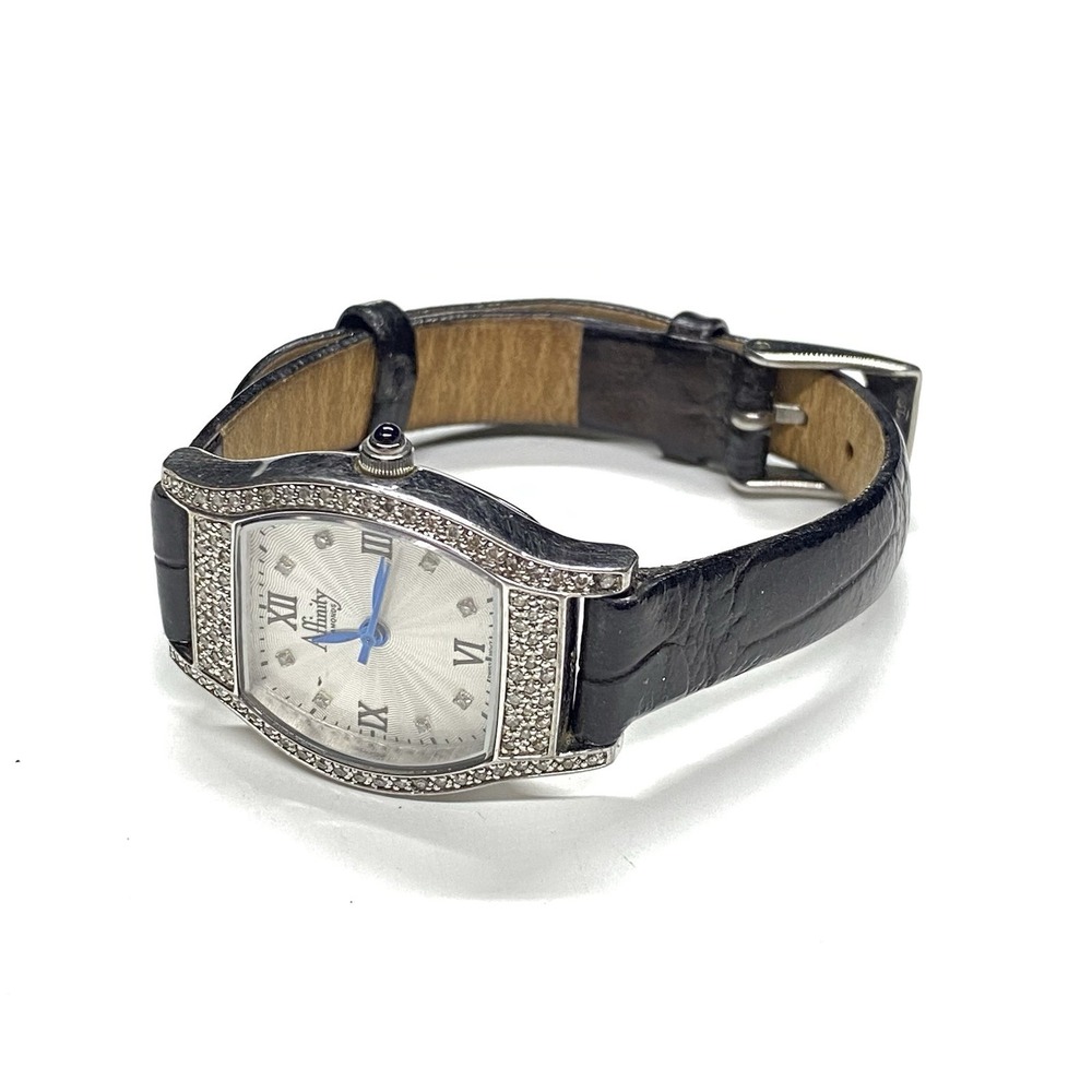 AFFINITY DIAMONDS WRIST WATCH PAVE BEZEL STERLING CASE BLUE DIAL NEEDS BATTERY